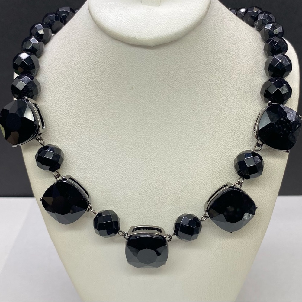 Lauren Ralph Lauren Black Crystal Faceted Beaded Necklace, 20 Inches, Gunmetal